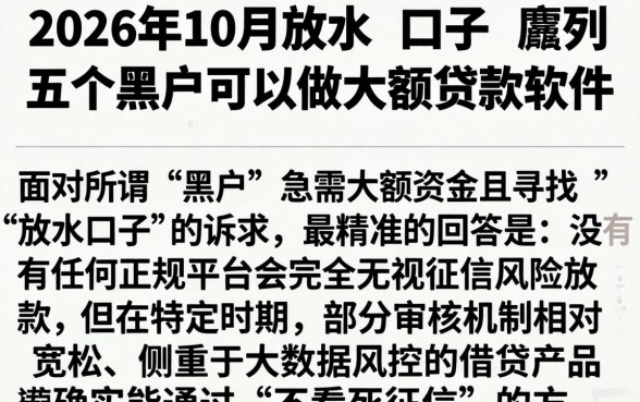 2026年10月放水的口子，胪列五个黑户可以做大额贷款软件