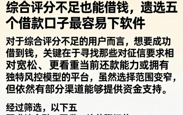 综合评分不足也能借钱，遴选五个借款口子最容易下软件