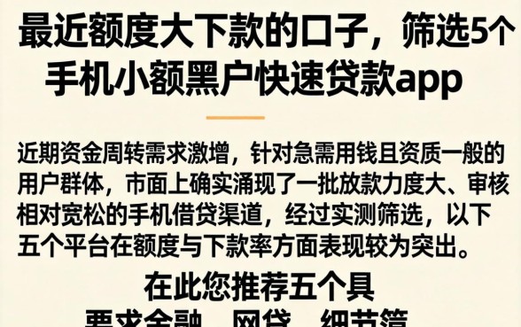 最近额度大下款的口子，筛选5个手机小额黑户快速贷款app