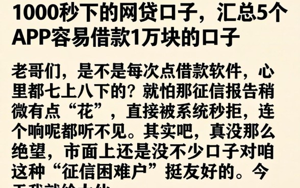1000秒下的网贷口子，汇总5个APP容易借款1万块的口子