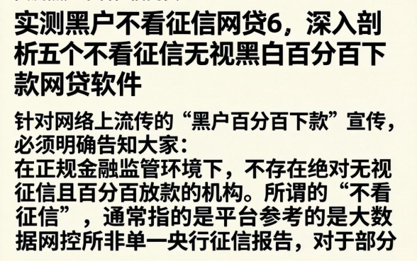 实测黑户不看征信网贷6,深入剖析五个不看征信无视黑白百分百下款网贷软件