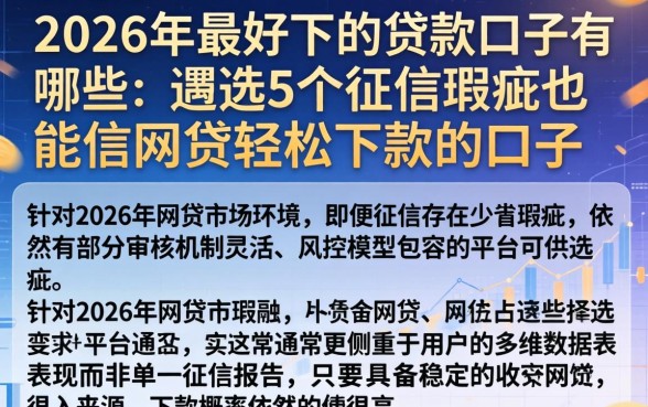 2026年最好下的贷款口子有哪些，遴选5个征信瑕疵也能借网贷轻松下款的口子