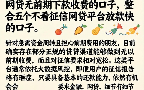 网贷无前期下款收费的口子，整合五个不看征信网贷平台放款快的口子