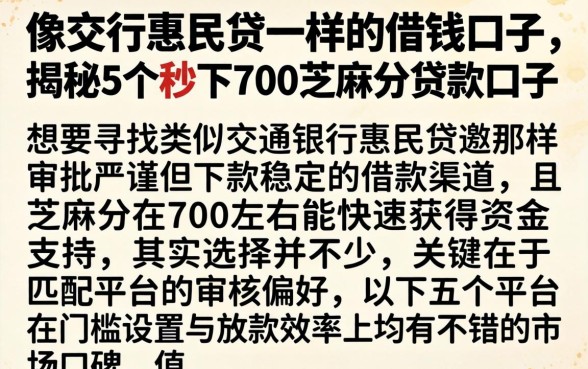 像交行惠民贷一样的借钱口子，揭秘5个秒下700芝麻分贷款口子