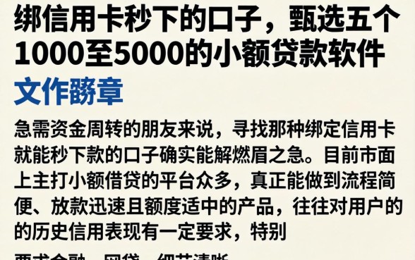 绑信用卡秒下的口子,甄选五个1000至5000的小额贷款软件