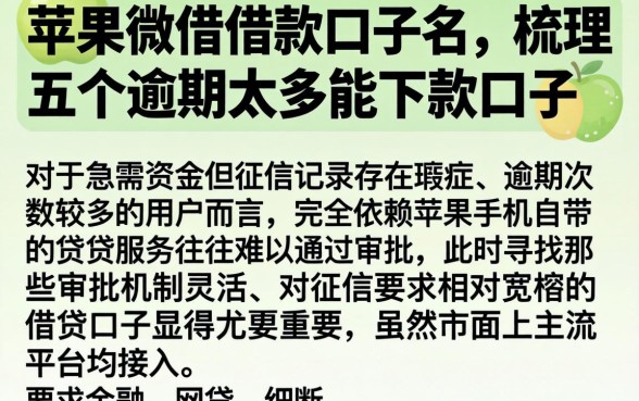 苹果微借借款口子名，梳理五个逾期太多能下款口子
