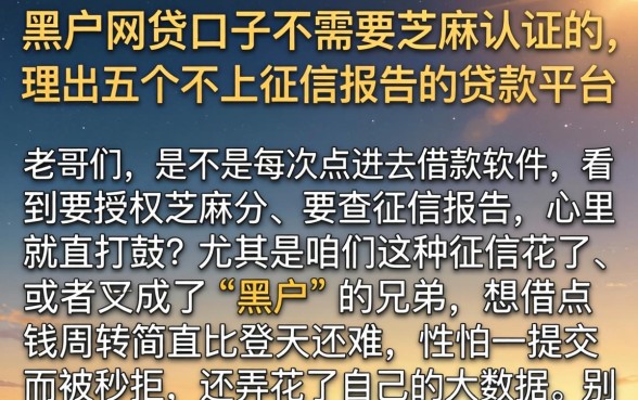黑户网贷口子不需要芝麻认证的,理出五个不上征信报告的贷款平台