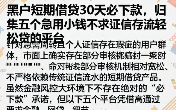 黑户短期借贷30天必下款，归集五个急用小钱不求征信流水轻松贷的平台