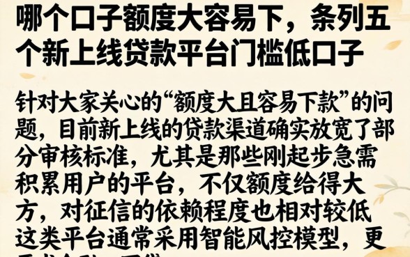 哪个口子额度大容易下，条列五个新上线贷款平台门槛低口子