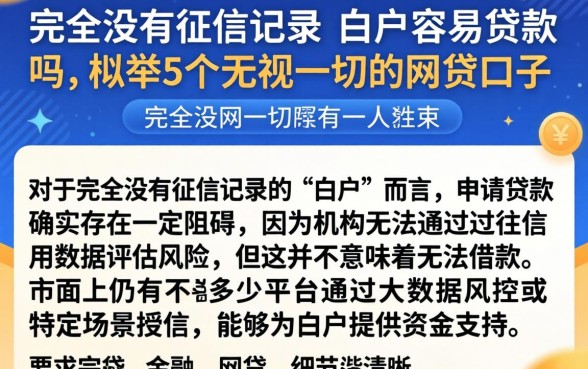 完全没有征信记录的白户容易贷款吗，枚举5个无视一切的网贷口子