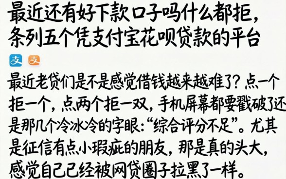 最近还有好下款的口子吗什么都拒，条列五个凭支付宝花呗贷款的平台