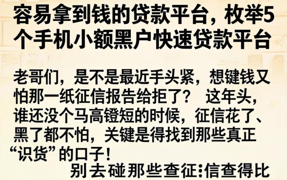 容易拿到钱的贷款平台，枚举5个手机小额黑户快速贷款平台