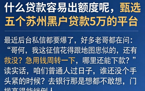什么贷款容易出额度呢，甄选五个苏州黑户贷款5万的平台