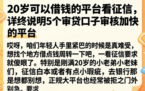 20岁可以借钱的平台不看征信，详尽说明5个审贷口子审核加快的平台