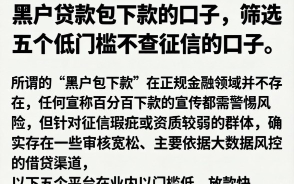 黑户贷款包下款的口子，筛选五个低门槛不查征信的口子