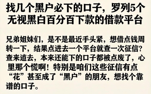 找几个黑户必下的口子,罗列5个无视黑白百分百下款的借款平台