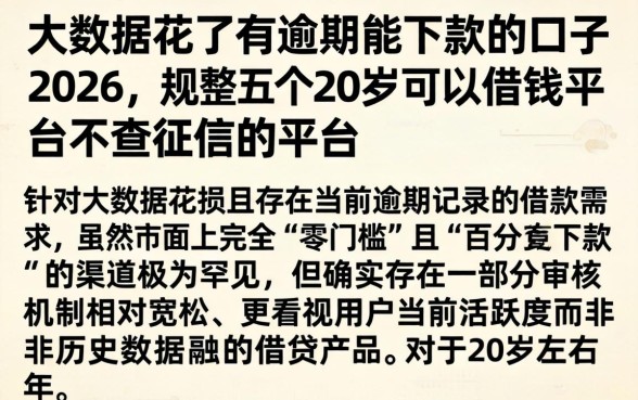大数据花了有逾期能下款的口子2026，规整五个20岁可以借钱平台不查征信的平台
