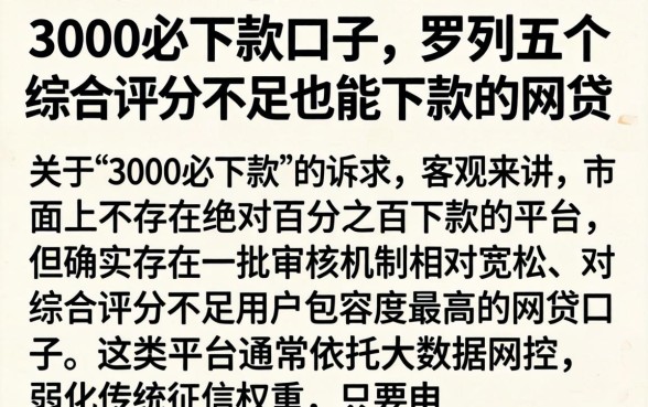 3000必下款的口子，罗列五个综合评分不足也能下款的网贷