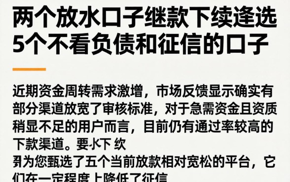 两个放水口子继续下款，遴选5个不看负债和征信的口子