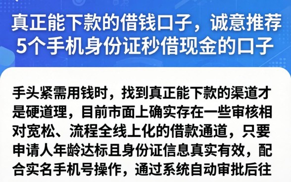 真正能下款的借钱口子，诚意推荐5个手机身份证秒借现金的口子