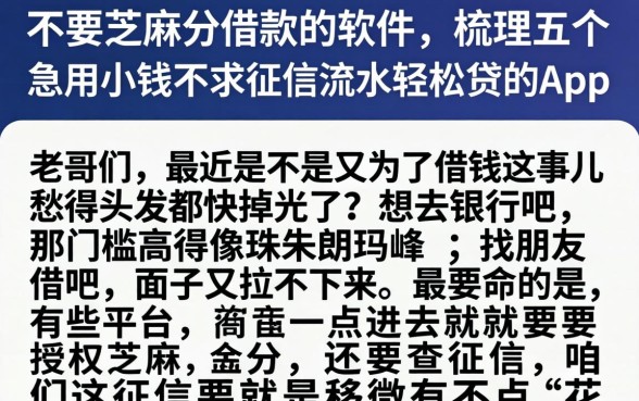 不要芝麻分借款的软件，梳理五个急用小钱不求征信流水轻松贷的app