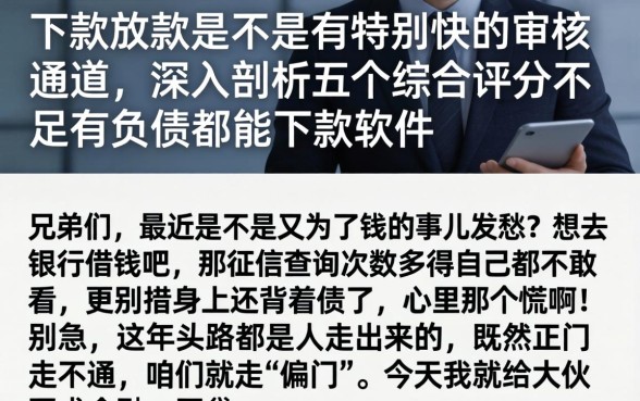 下款放款是不是有特别快的审核通道，深入剖析五个综合评分不足有负债都能下款软件