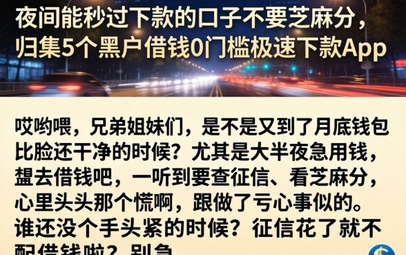 夜间能秒过下款的口子不要芝麻分，归集5个黑户借钱0门槛极速下款app
