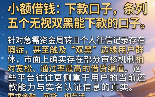 小额借钱的下款口子，条列五个无视双黑能下款的口子