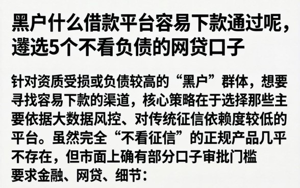 黑户什么借款平台容易下款通过呢，遴选5个不看负债的网贷口子