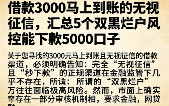 借款3000马上到账的无视征信，汇总5个双黑烂户风控能下款5000口子