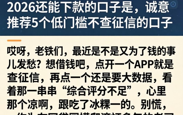 2026还能下款的口子是，诚意推荐5个低门槛不查征信的口子