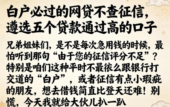 白户必过的网贷不查征信,遴选五个贷款通过高的口子