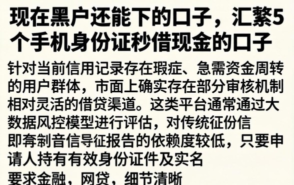 现在黑户还能下的口子，汇整5个手机身份证秒借现金的口子
