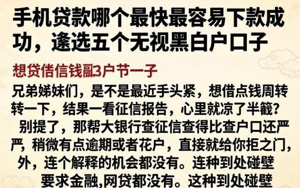 手机贷款哪个最快最容易下款成功，遴选五个无视黑白户口子