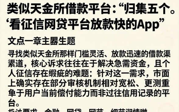 类似天金所的借款平台，归集五个不看征信网贷平台放款快的app