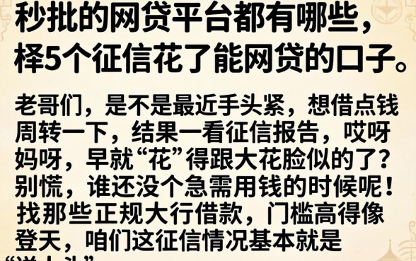 秒批的网贷平台都有哪些，枚举5个征信花了能网贷的口子