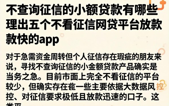 不查询征信的小额贷款有哪些，理出五个不看征信网贷平台放款快的app