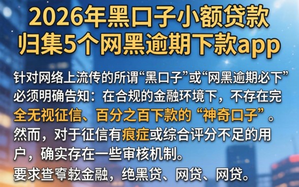 2026年黑口子小额贷款,归集5个网黑逾期下款app