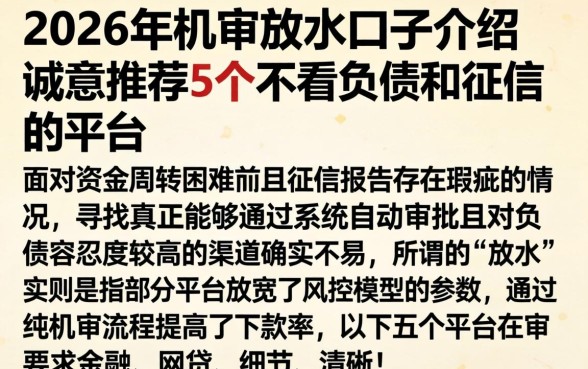 2026年机审放水口子介绍，诚意推荐5个不看负债和征信的平台