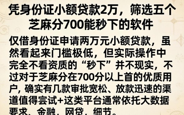凭身份证小额贷款2万，筛选五个芝麻分700能秒下的软件