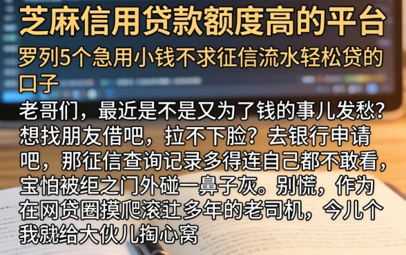 芝麻信用贷款额度高的平台，罗列5个急用小钱不求征信流水轻松贷的口子