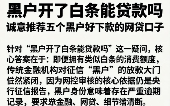 黑户开了白条能贷款吗,诚意推荐五个黑户好下款的网贷口子