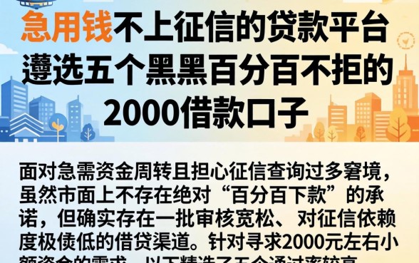 急用钱不上征信的贷款平台,遴选五个黑户百分百不拒的2000借款口子