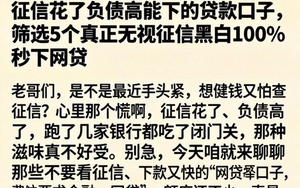 征信花了负债高能下的贷款口子,筛选5个真正无视征信黑白100%秒下网贷