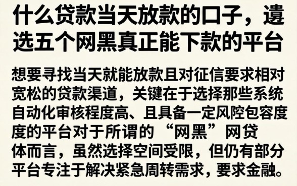 什么贷款当天放款的口子，遴选五个网黑真正能下款的平台