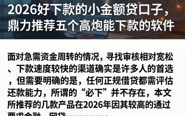 2026好下款的小额贷口子，鼎力推荐五个高炮能下款的软件