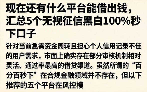 现在还有什么平台能借出钱，汇总5个无视征信黑白100%秒下口子