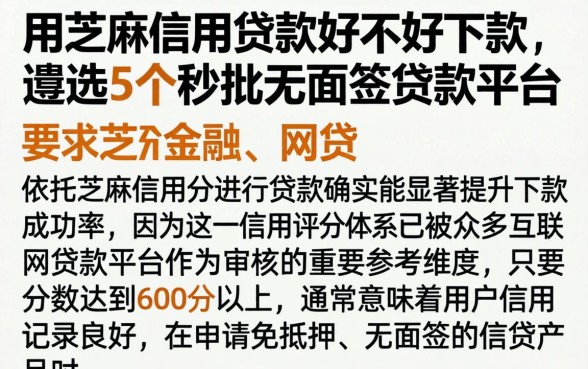 用芝麻信用贷款好不好下款，遴选5个秒批无面签贷款平台