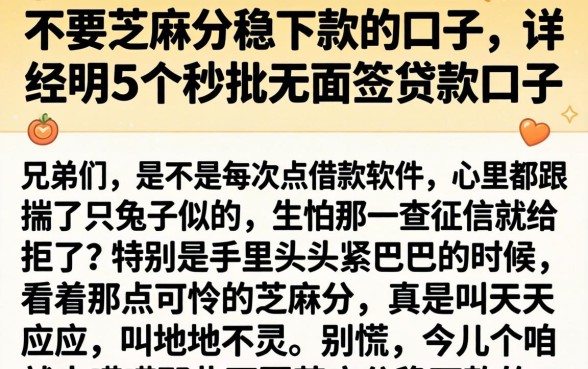 不要芝麻分稳下款的口子，详尽说明5个秒批无面签贷款口子
