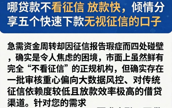 哪贷款不看征信 放款快，倾情分享五个快速下款无视征信的口子